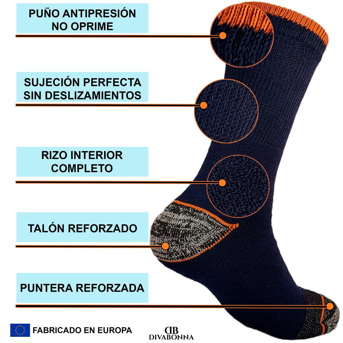 DIVABONNA 6 Pares Calcetines Trabajo Hombre – Calcetines Térmicos Hombre – Reforzados y Rizo Interior Térmico – Calcetines Invierno Hombre – Calcetines Trekking y Montaña