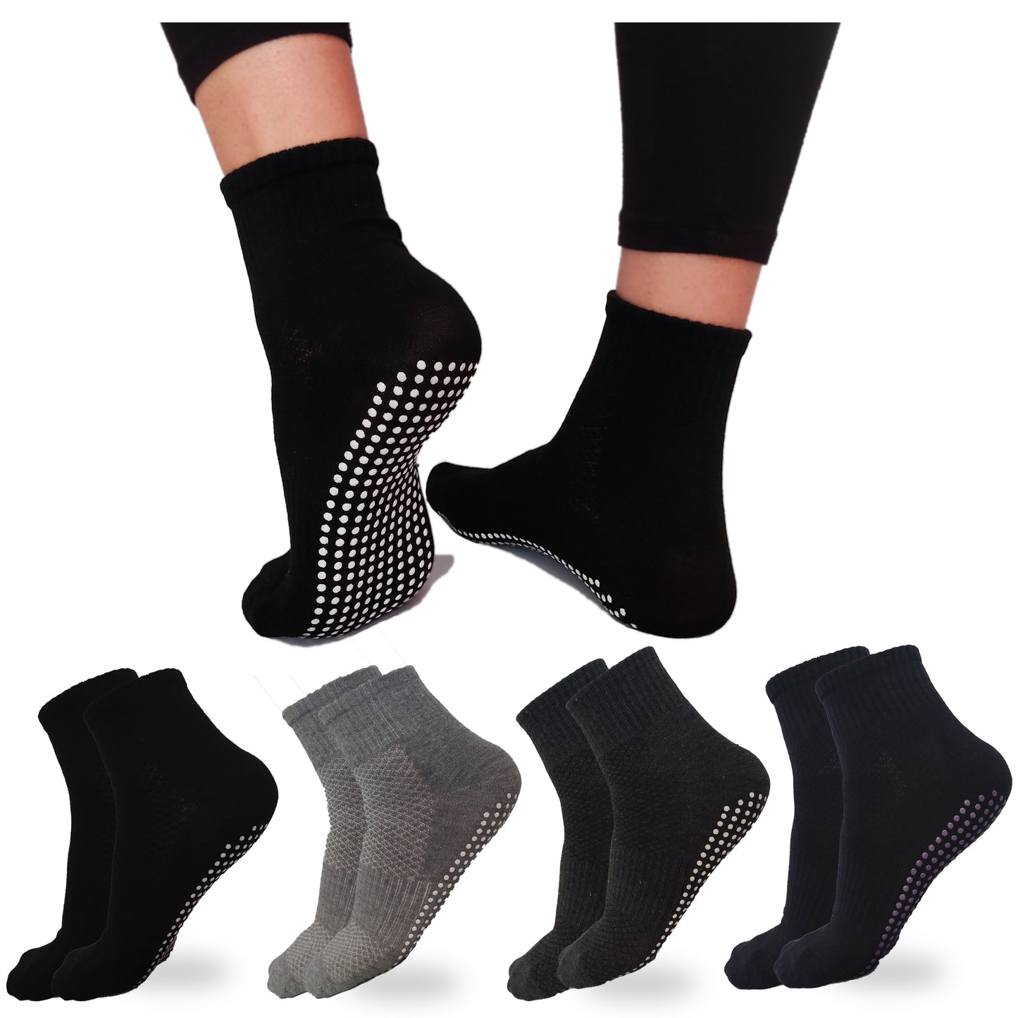 DIVABONNA 4 Pares Calcetines Antideslizantes para Pilates y Yoga Unisex